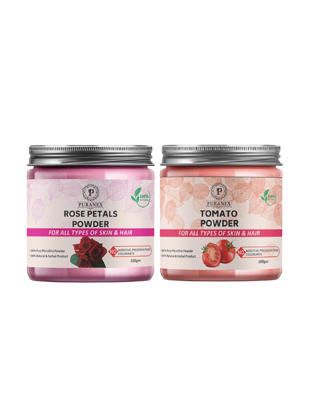 

Puranex Set Of 2 Rose Petal Powder & Tomato Powder For Skin & Hair - 100 g Each, Pink