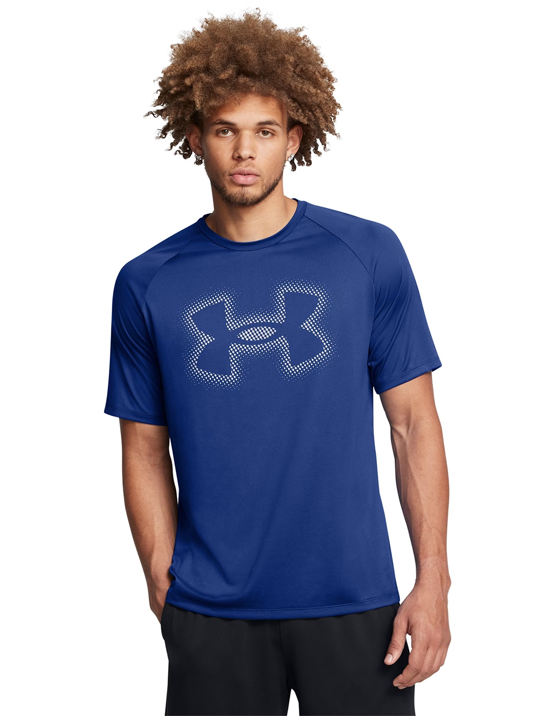 

UNDER ARMOUR Brand Logo Print Raglan Sleeves Loose Fit Tech Training T-shirt, Blue