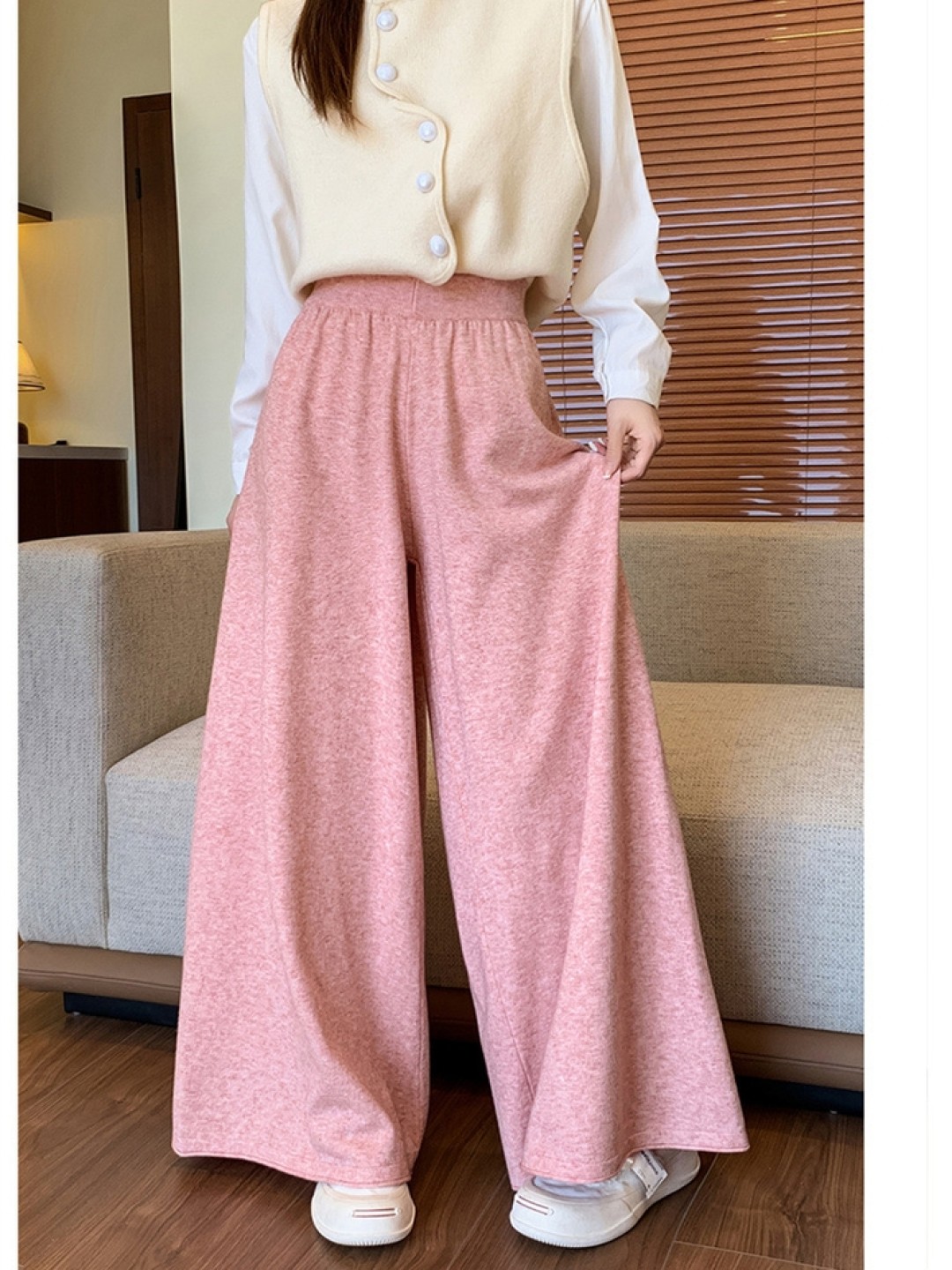 

LULU & SKY Women Loose Fit High-Rise Wide Leg Trousers, Pink