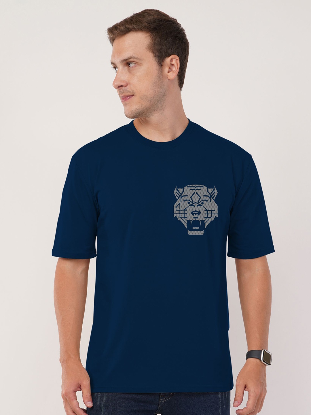 

AUSK Front & Back Printed Half Sleeve Round Neck Tshirt, Navy blue