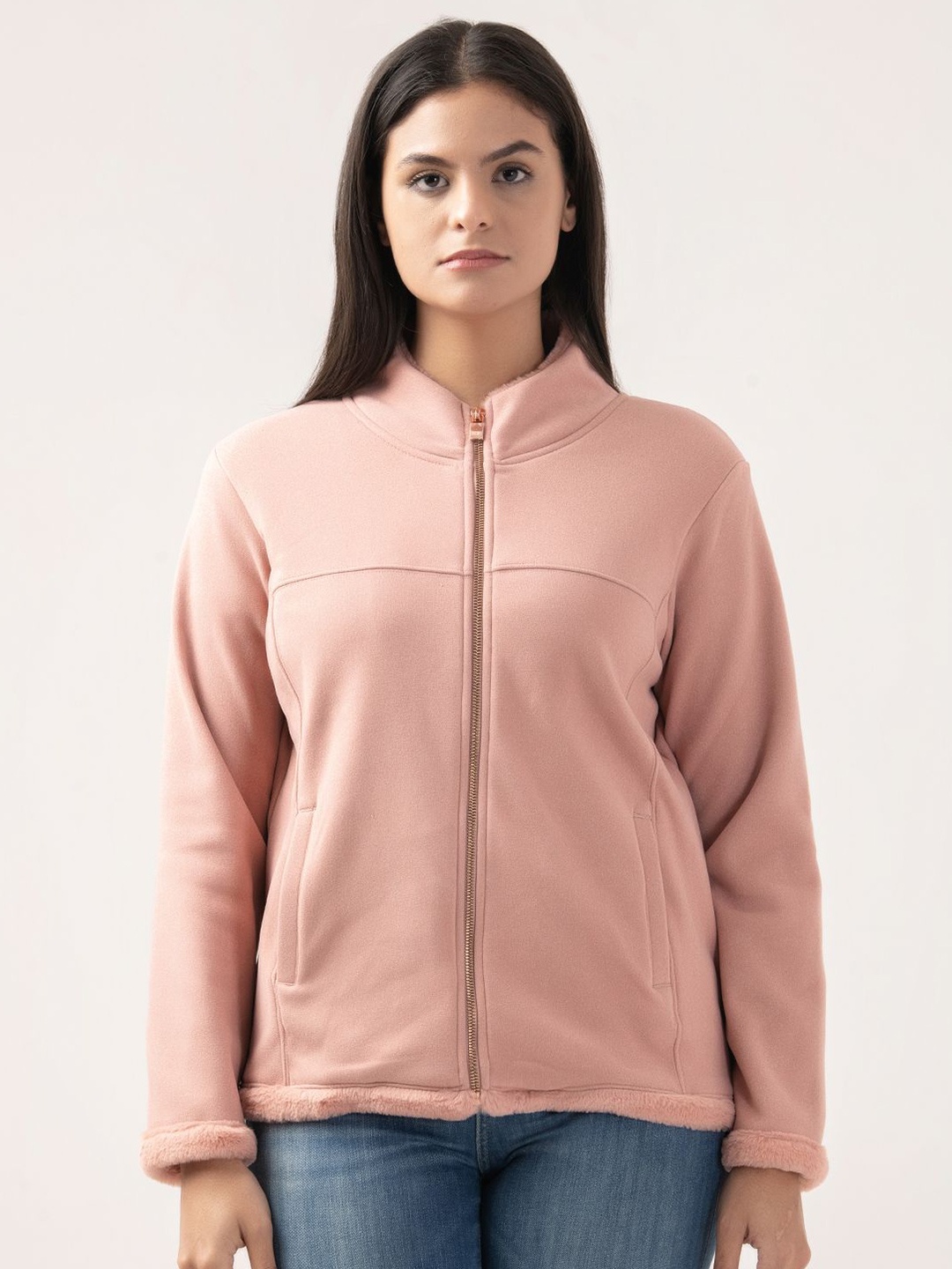 

Albion By CnM Women Turtle Neck Front-Open Sweatshirt, Peach