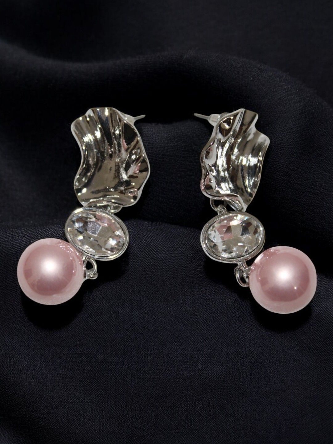 

Jolly Faces Stone Studded & Beaded Contemporary Studs, Pink