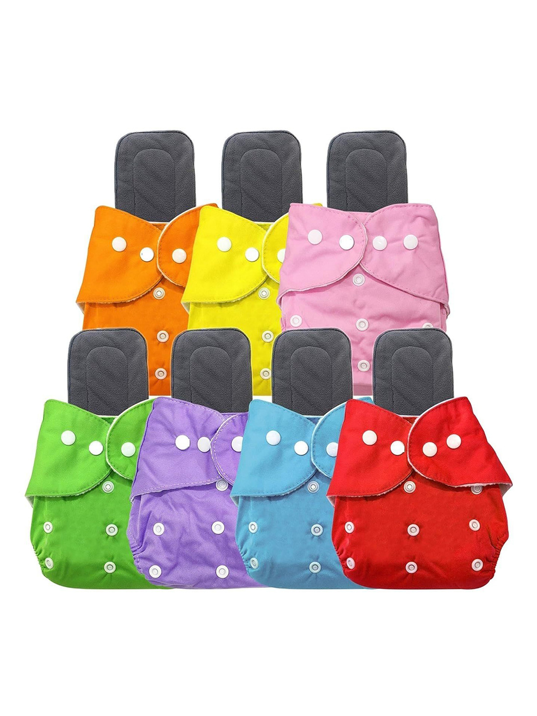 

Kritiu Kids Set Of 7 Reusable Waterproof Cloth Diapers With Insert Pad, Orange