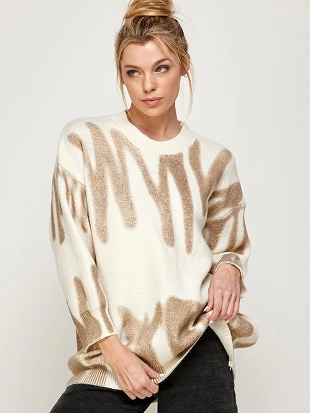 

LULU & SKY Women Self Design Pullover, Cream