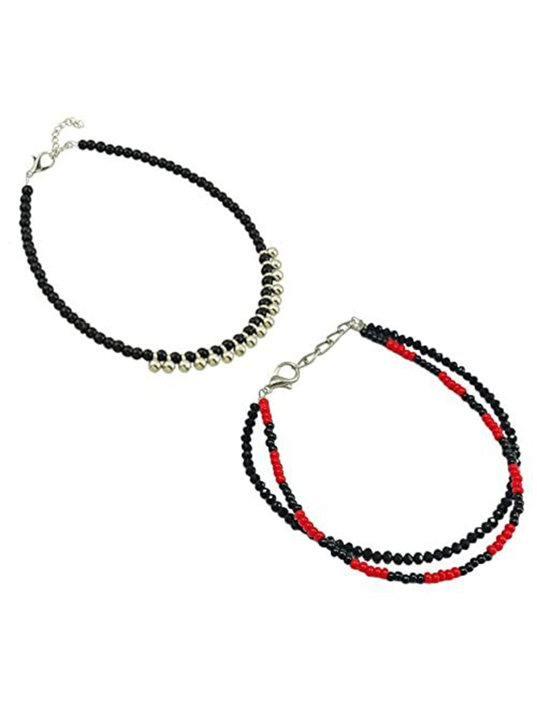 

HIGH TRENDZ Women Set of 2 Anklets, Black