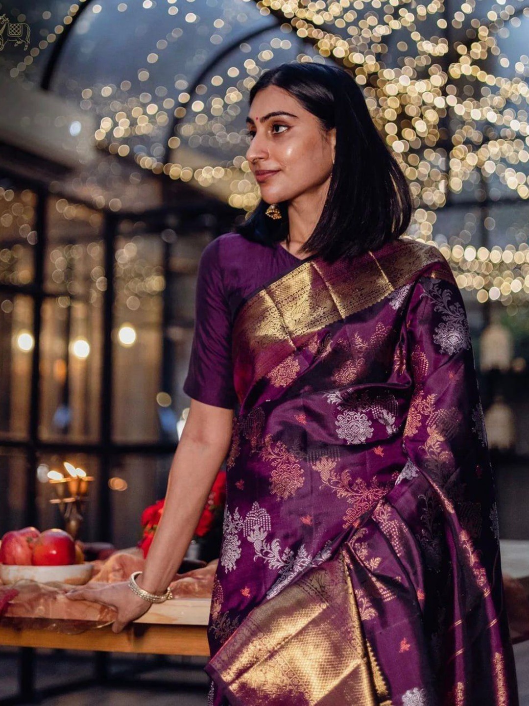 

Fashion Booms Ethnic Motifs Zari Pure Silk Banarasi Saree, Purple