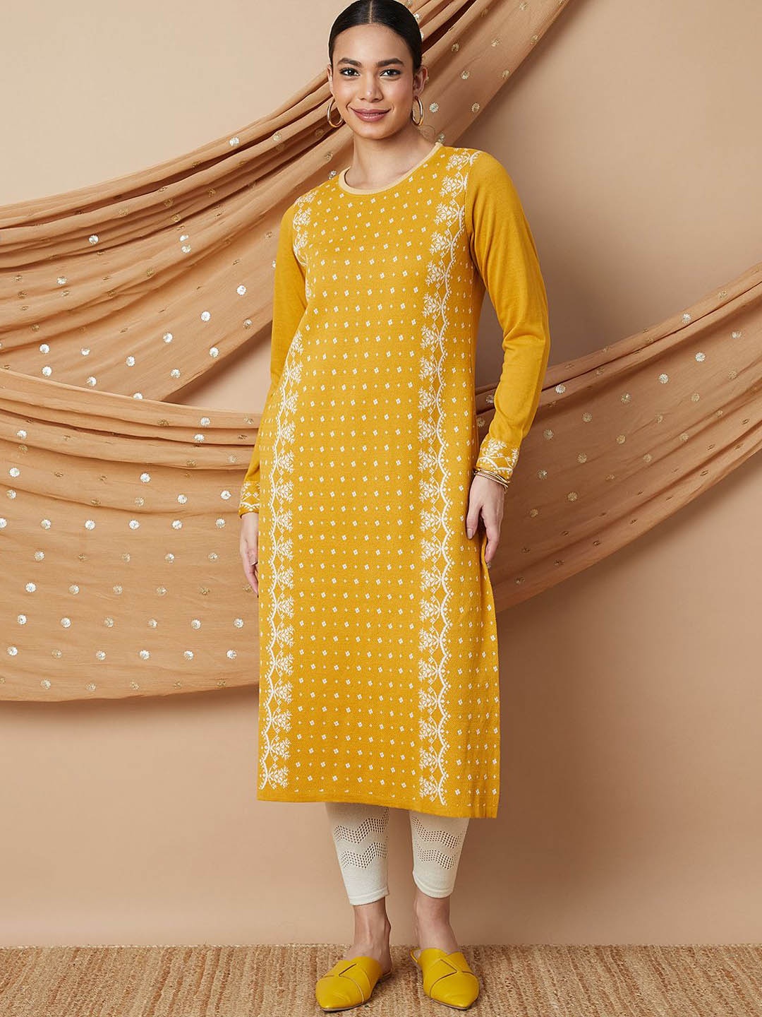 

Melange by Lifestyle Ethnic Motifs Acrylic Straight Kurta, Mustard