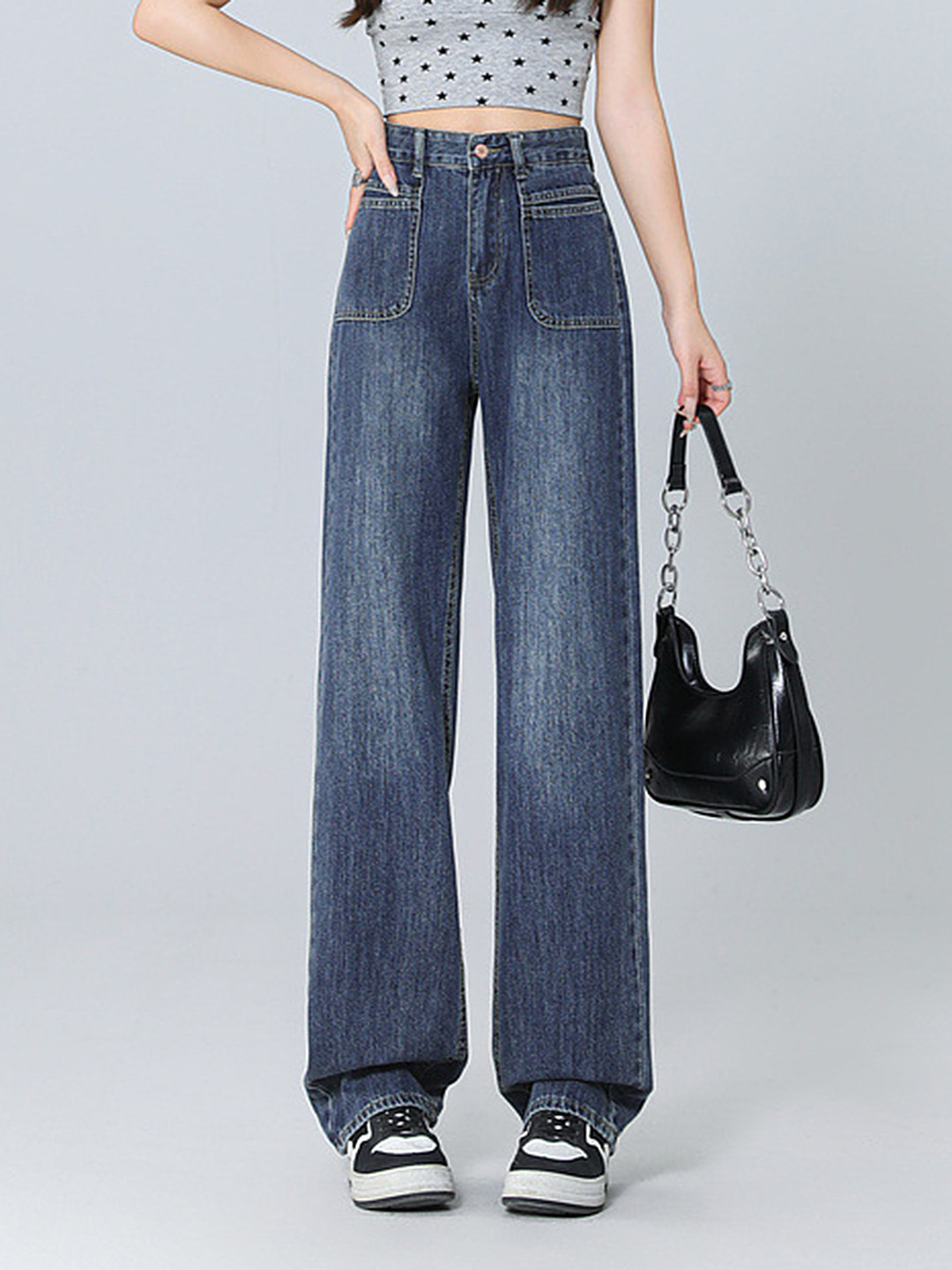 

LULU & SKY Women Wide Leg Light Fade Mid-Rise Jeans, Blue