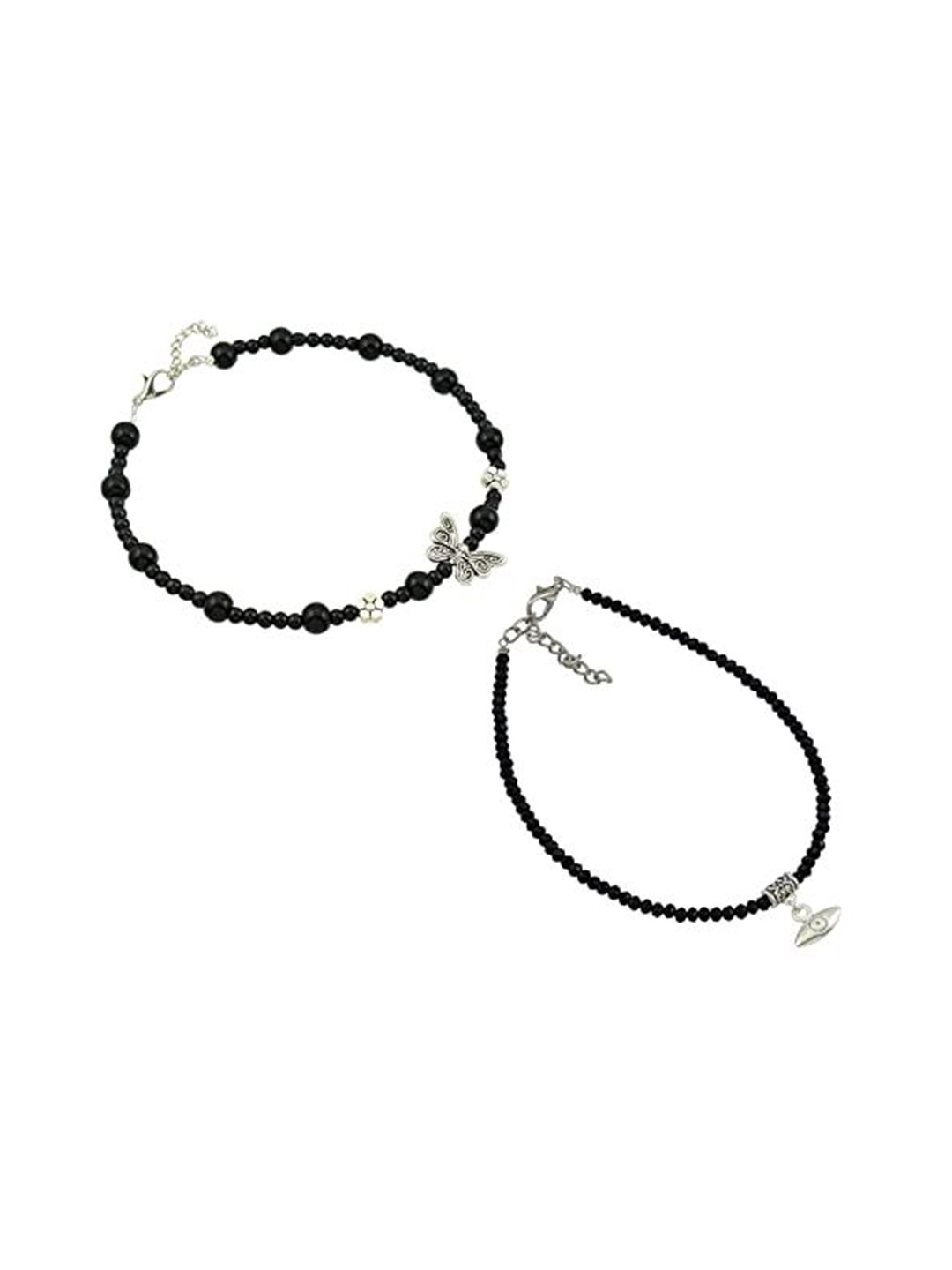 

HIGH TRENDZ Women Set of 2 Anklets, Black