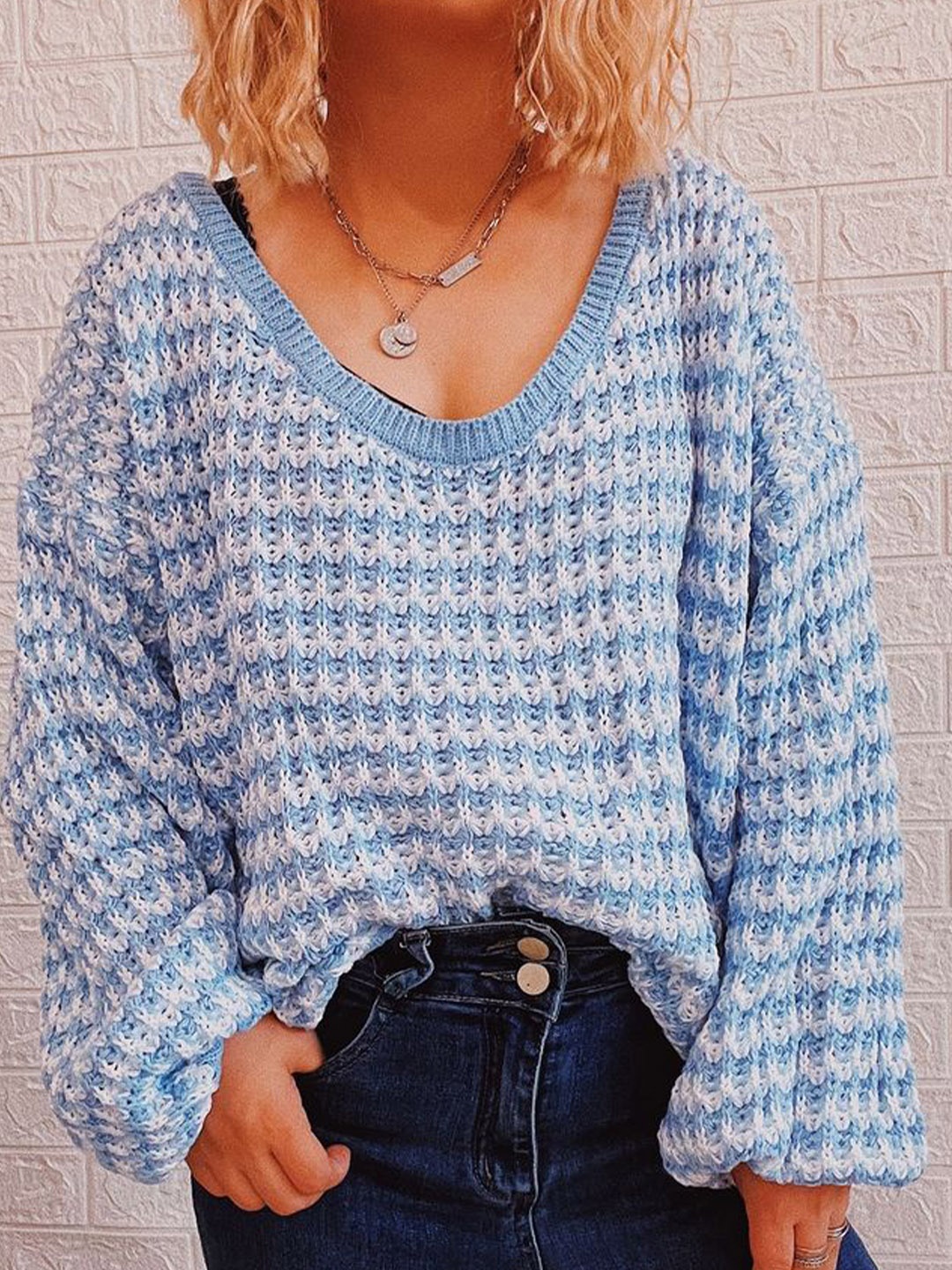 

LULU & SKY Women Scoop Neck Pullover Sweater, Blue