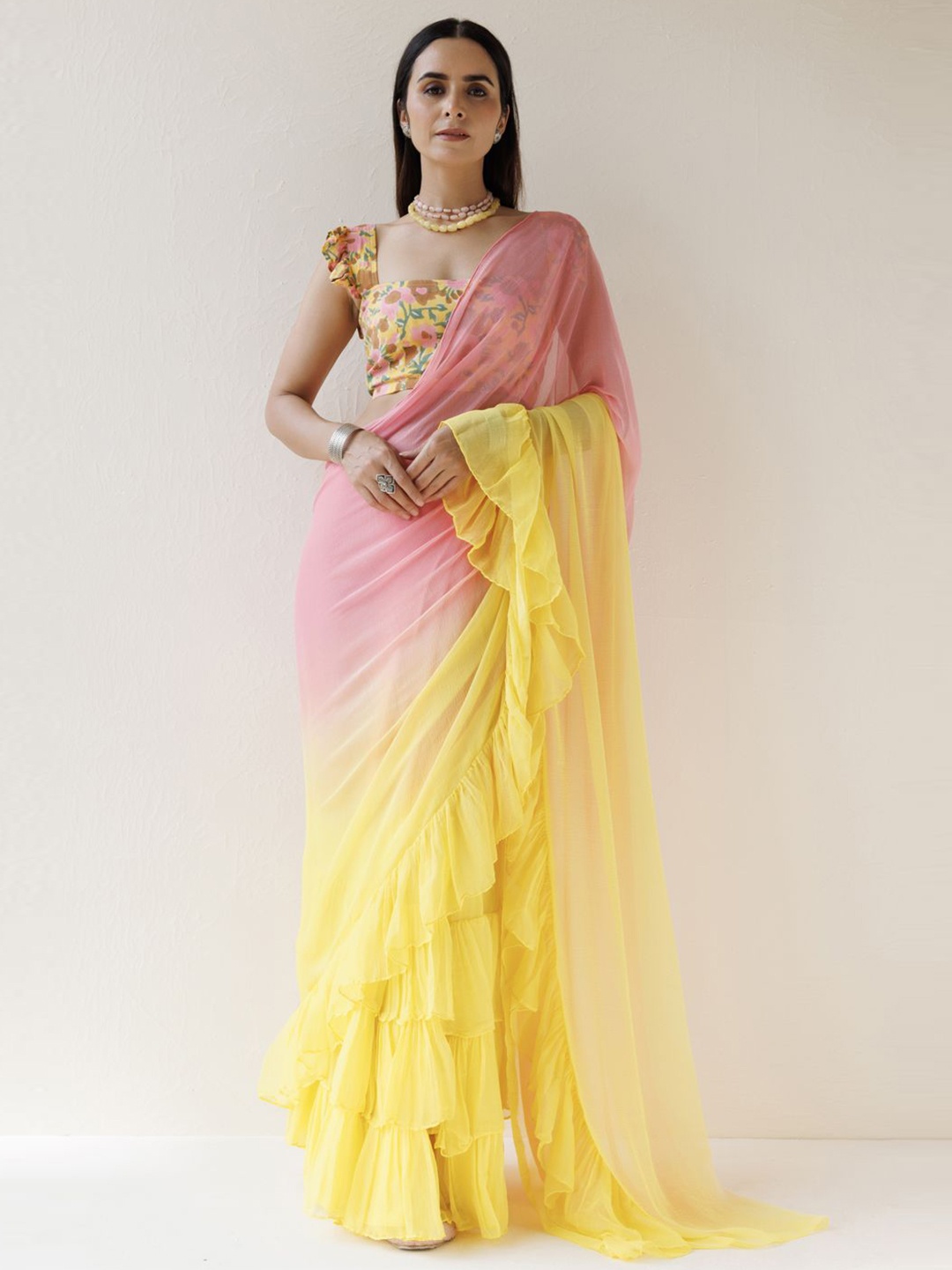 

Geroo Luxe Ombre Ready to Wear Saree, Yellow