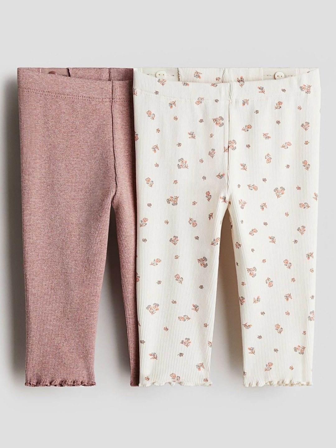 

H&M 2-Pack Ribbed Cotton Leggings, Pink