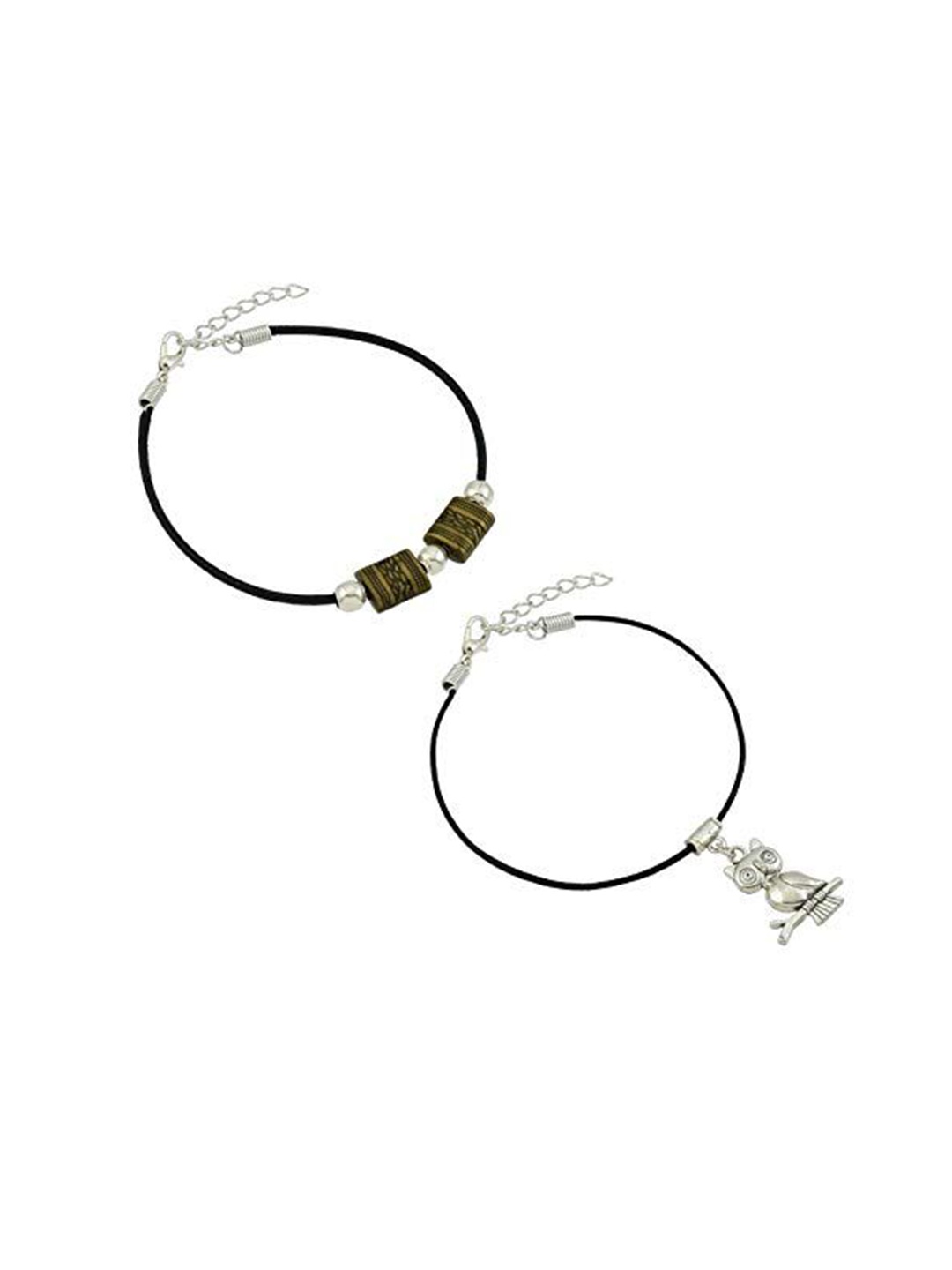 

HIGH TRENDZ Women Set of 2 Anklets, Black