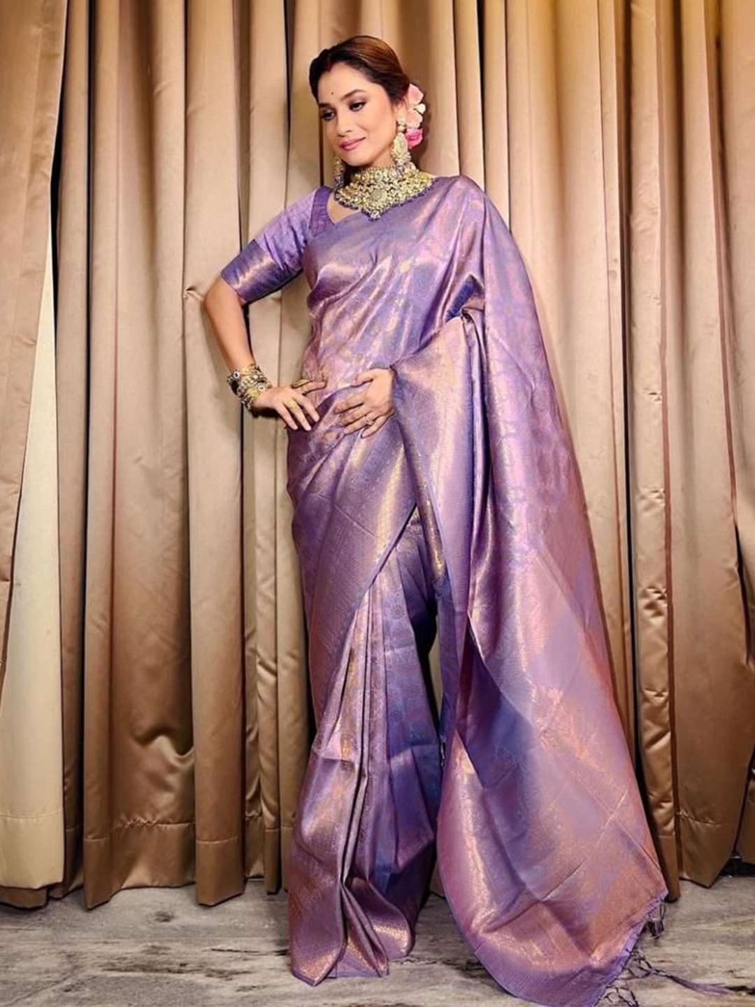 

Visit Wear Ethnic Motifs Woven Design Zari Pure Silk Banarasi Saree, Purple