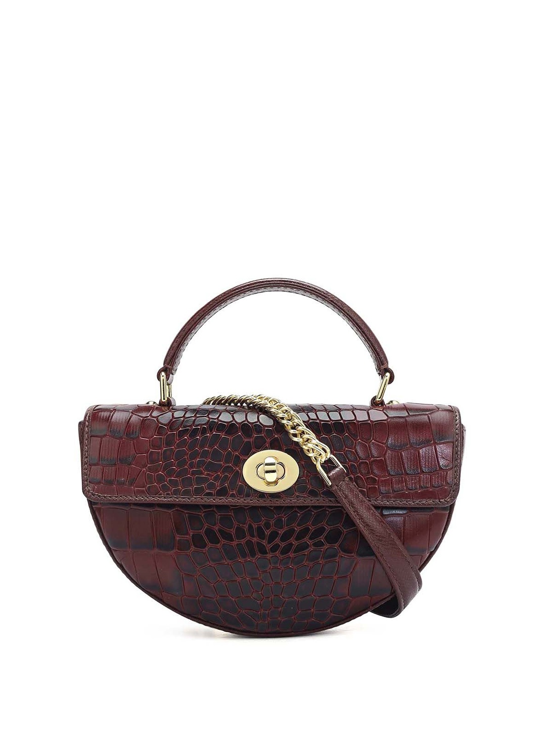 

Da Milano Women Textured Leather Satchel Bag, Burgundy