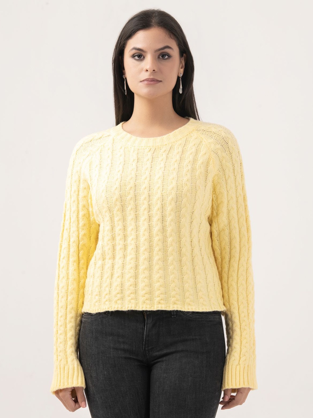 

Albion By CnM Women Cable Knit Crop Pullover, Yellow