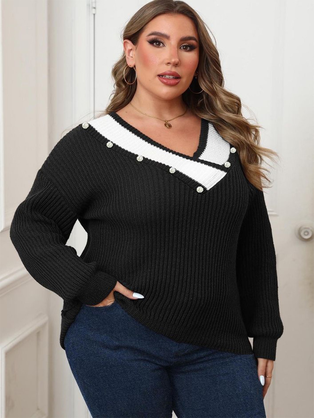 

LULU & SKY Women Ribbed Pullover Sweaters, Black