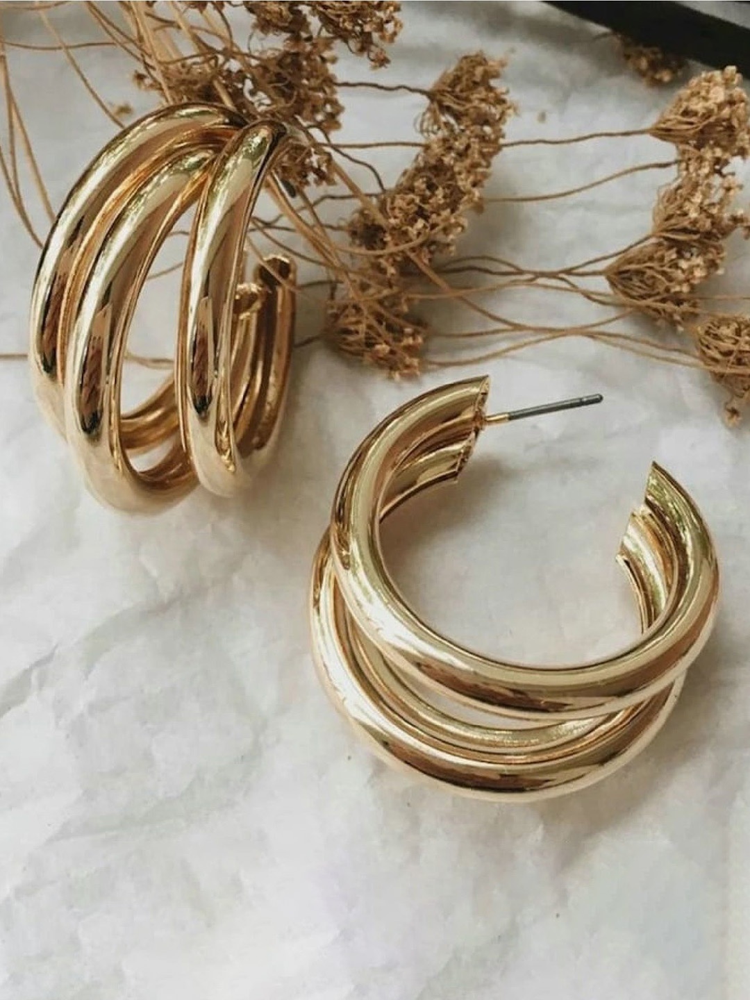 

RUHI COLLECTION Stainless Steel Gold Plated Circular Hoop Earrings