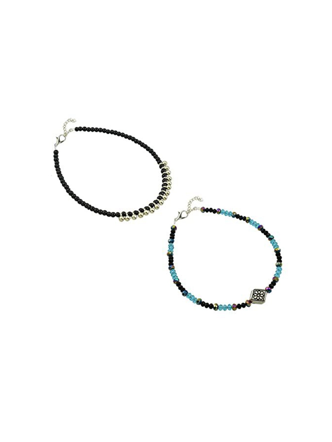 

HIGH TRENDZ Women Set of 2 Anklets, Black