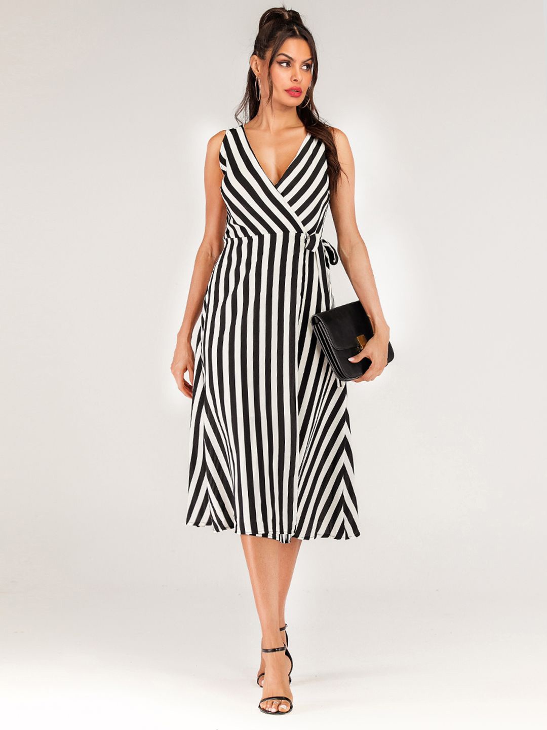 

StyleCast Women Striped Wrap Midi Dress, Black