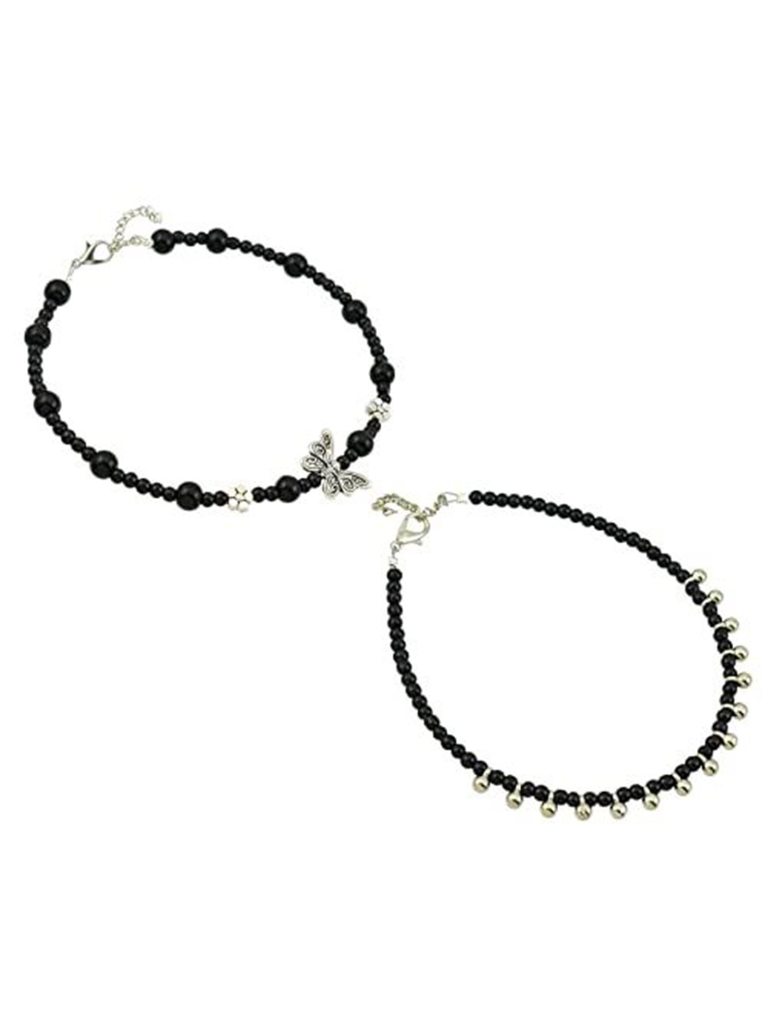 

HIGH TRENDZ Women Set of 2 Anklets, Black