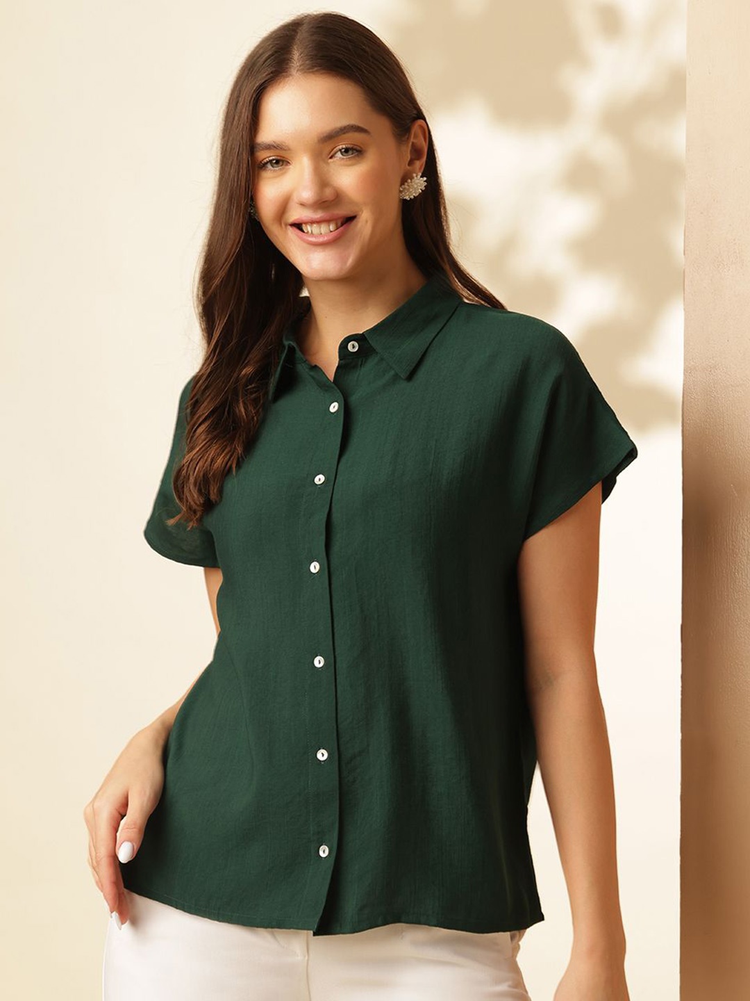 

Anouk Women Relaxed Opaque Solid Casual Shirt, Green