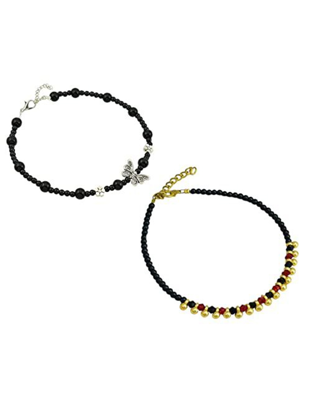 

HIGH TRENDZ Women Set of 2 Anklets, Black