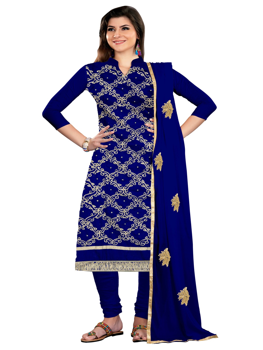 

Maroosh Geometric Embroidered Zari Unstitched Dress Material, Blue