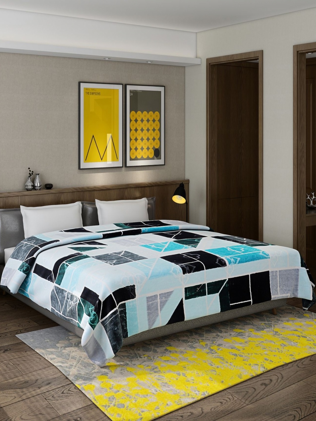 

Monte Carlo White & Blue Geometric 900 GSM Heavy Winter Double Bed Blanket