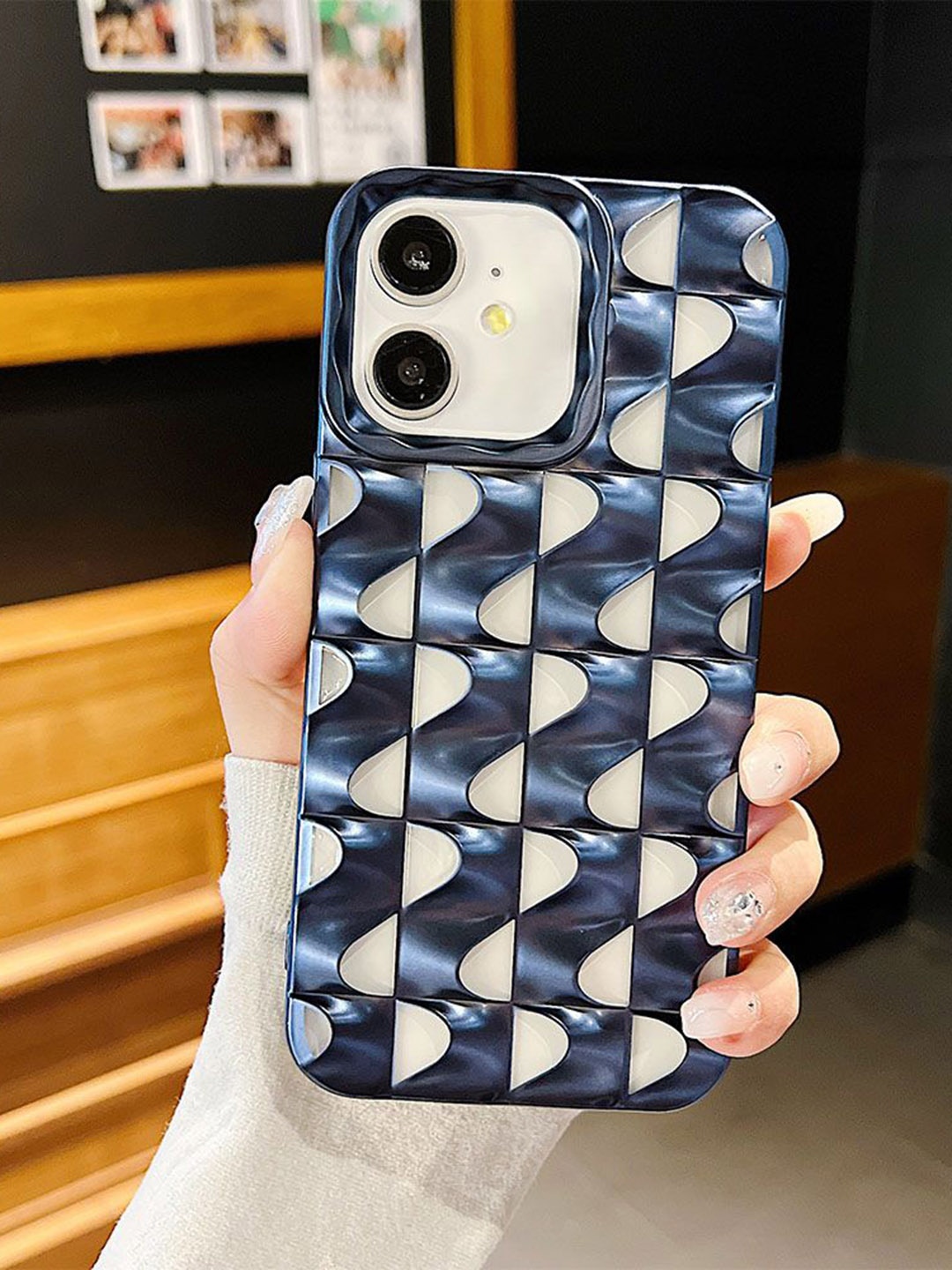 

Luxury Kase Texture iPhone 12 Back Case, Navy blue