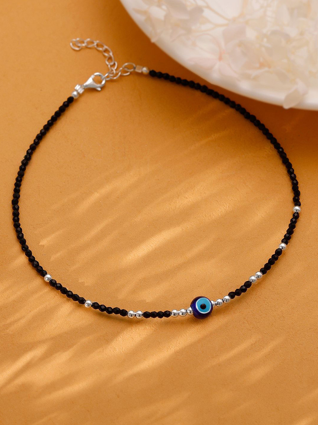 

GIVA 925 Sterling Silver Rhodium-Plated Beaded Evil Eye Anklet