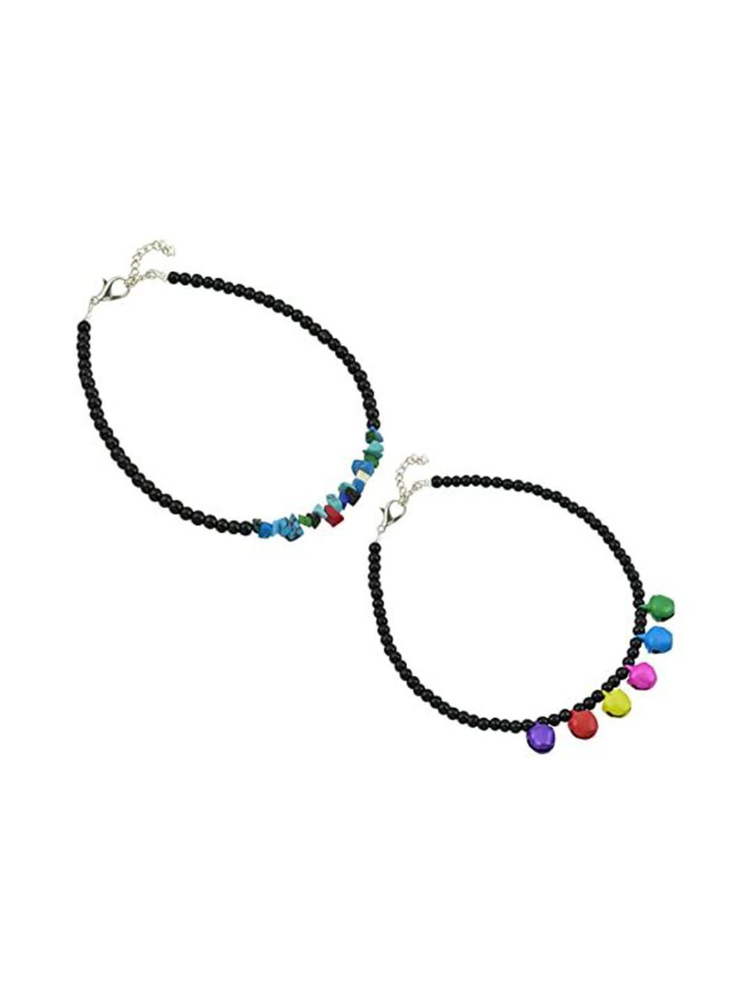 

HIGH TRENDZ Women Set of 2 Anklets, Black