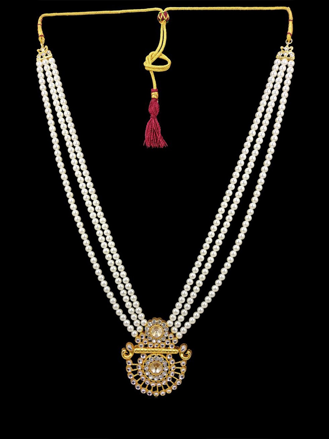 

Radhe Creation Men Brass Gold-Plated Layered Pearl Necklace, White