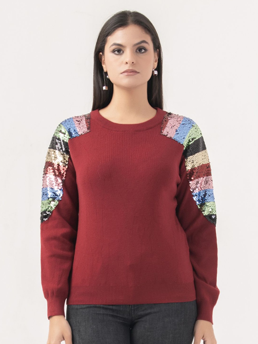 

Albion By CnM Women Embroidered Pullover, Maroon