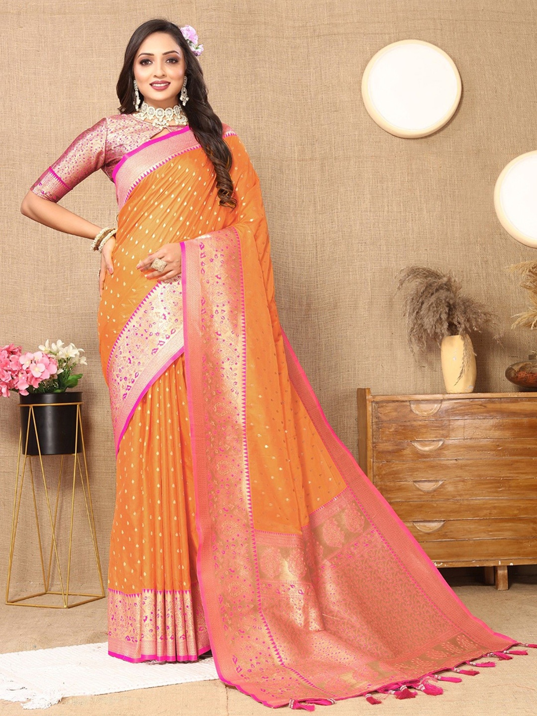 

Anaita Woven Design Zari Banarasi Saree, Orange
