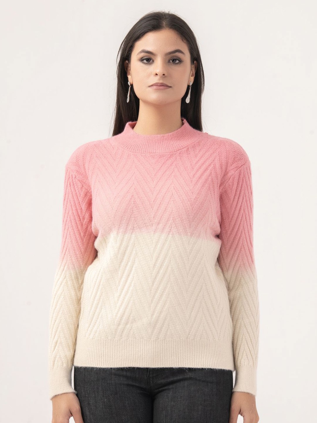 

Albion By CnM Women Cotton Ribbed Round Neck Pullover, Cream