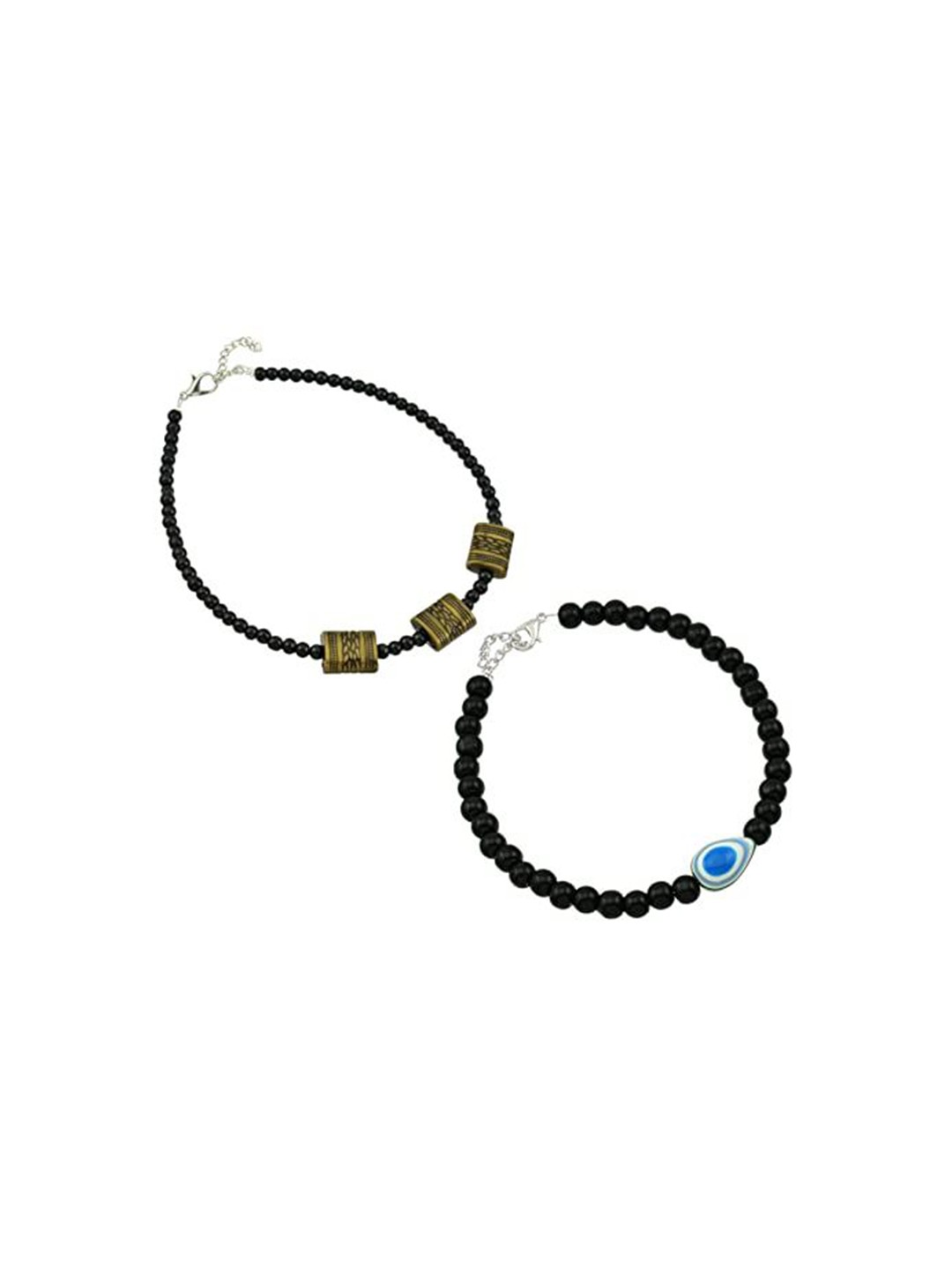 

HIGH TRENDZ Women Set of 2 Anklets, Black