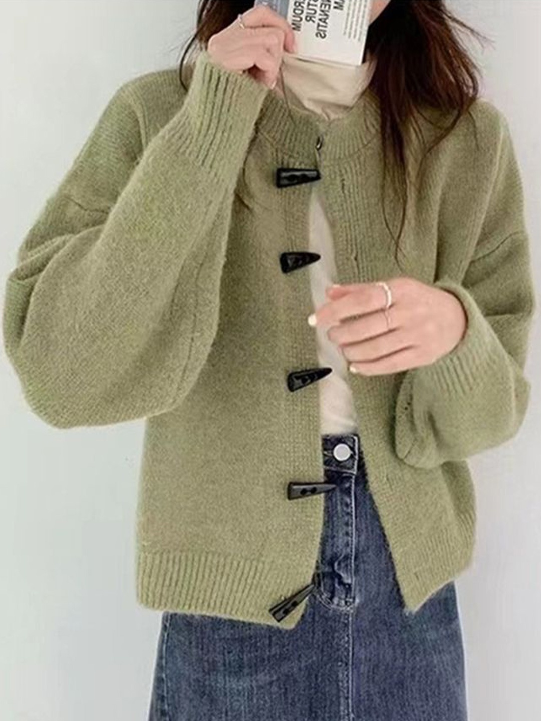 

LULU & SKY Women Round Neck Cardigan Sweater, Green