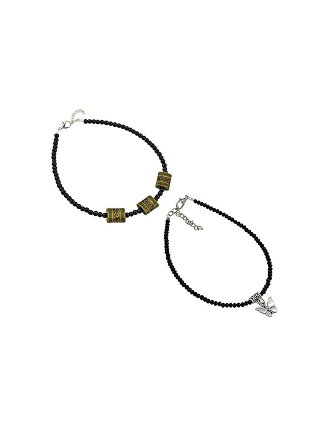 

HIGH TRENDZ Women Set of 2 Anklets, Black