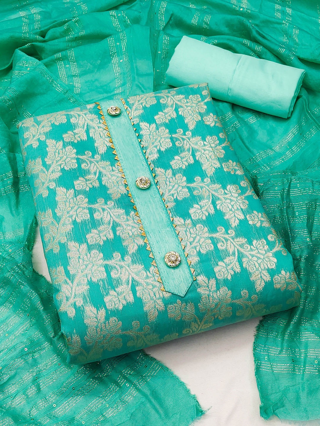 

Maroosh Floral Embellished Gotta Patti Unstitched Dress Material, Sea green