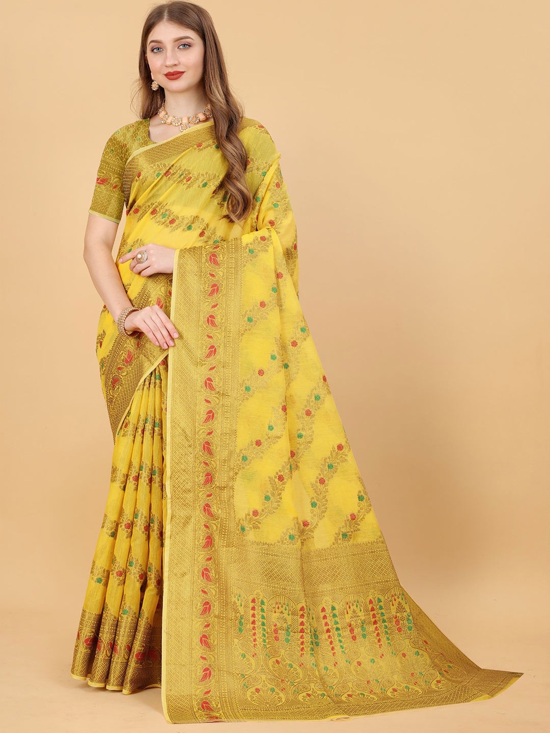 

Anaita Woven Design Zari Banarasi Saree, Yellow