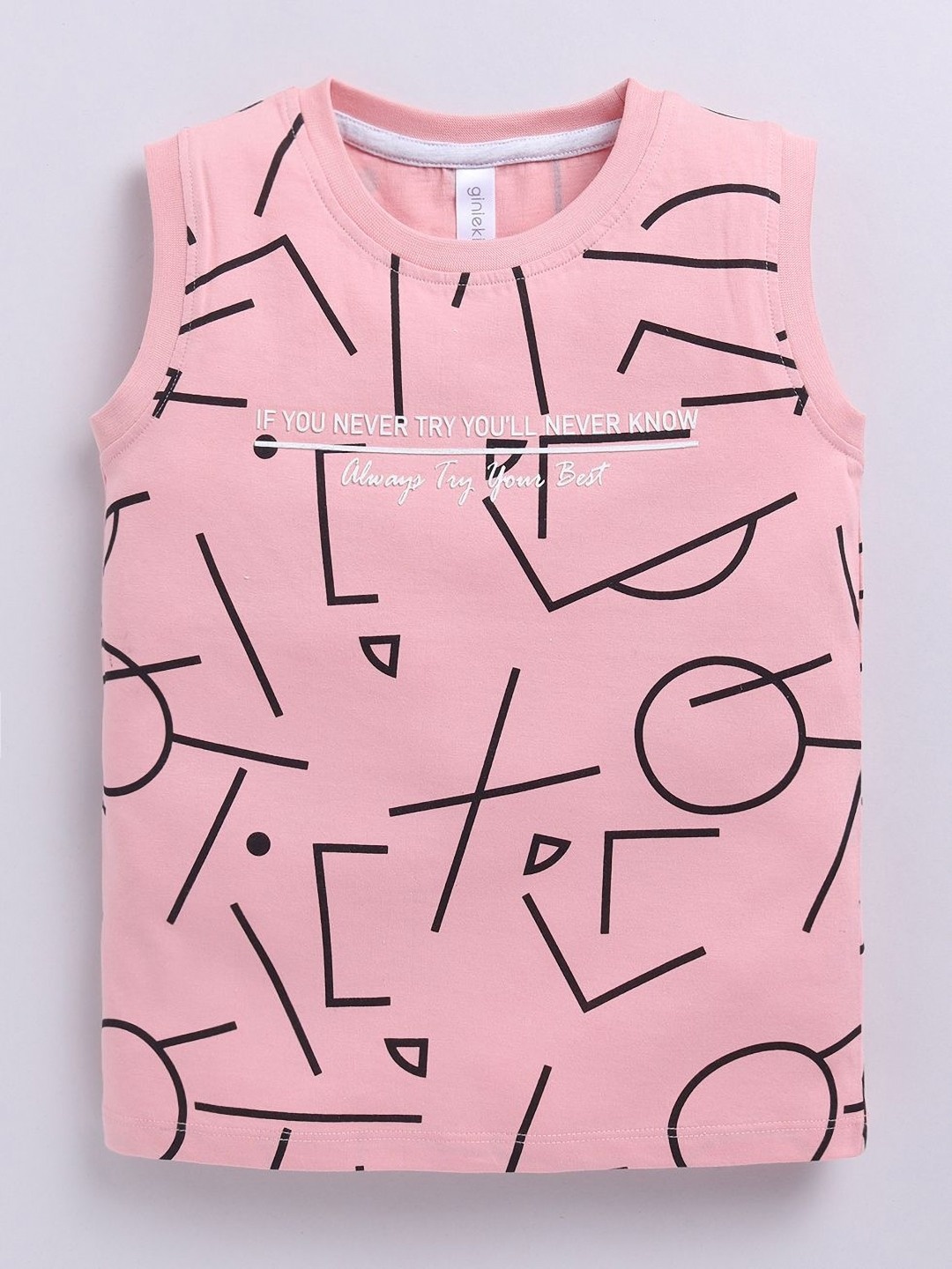 

Ginie Boys Typography Printed Sleeveless Cotton T-shirt, Pink