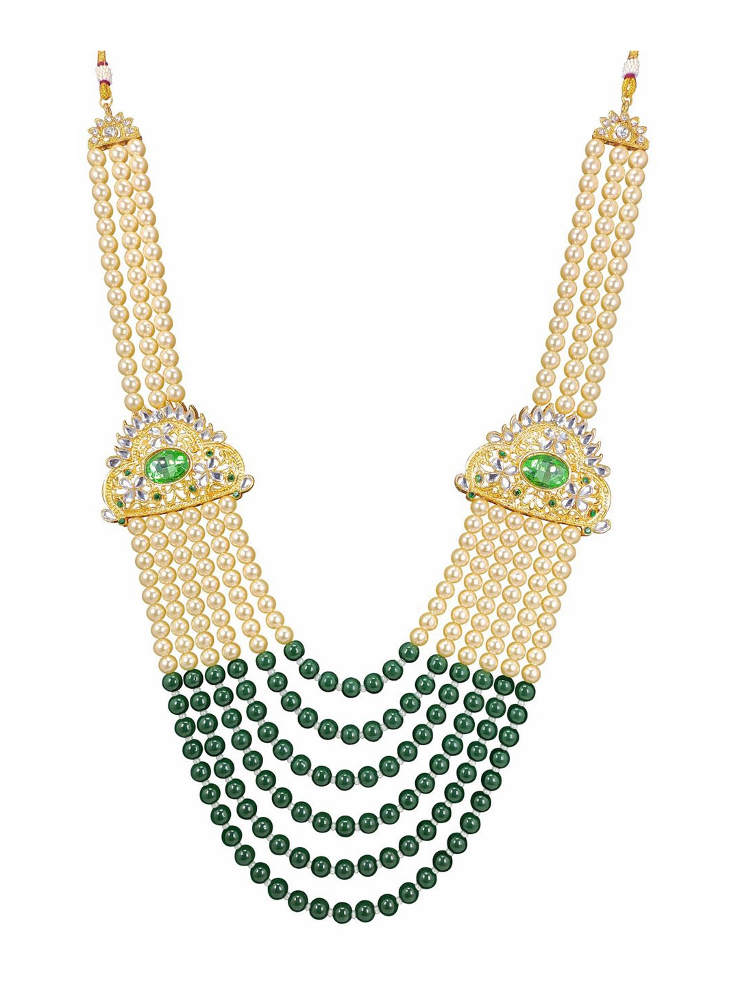 

Radhe Creation Men Gold-Plated Kundan & Pearl Studded Six Layered Necklace, White