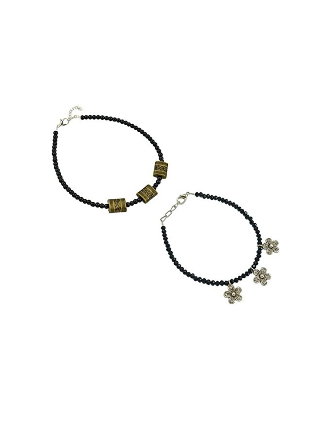 

HIGH TRENDZ Women Set of 2 Anklets, Black