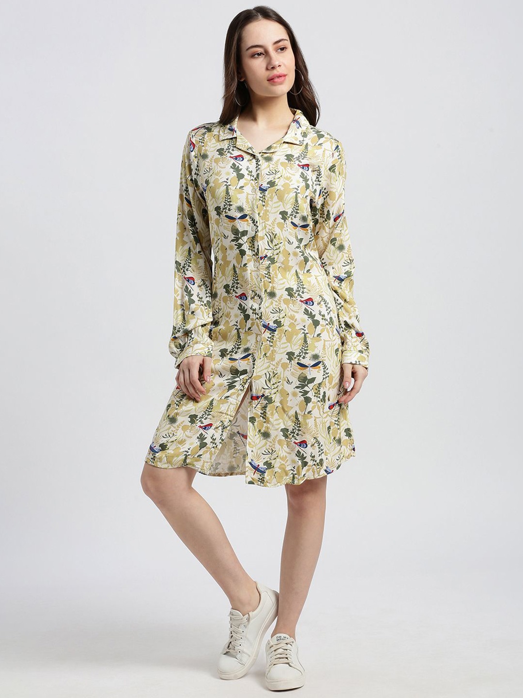 

Grit and Flair Floral Print Shirt Dress, Green