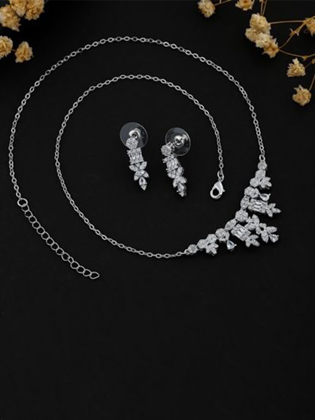 

SKY SHOPPERS Silver Plated CZ Studded Jewellery Set