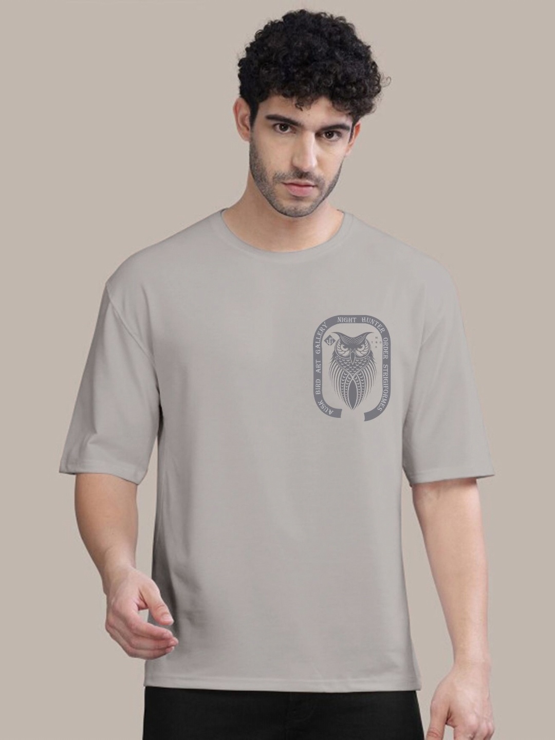 

AUSK Men Typography Printed Pure Cotton Oversized T-shirt, Grey