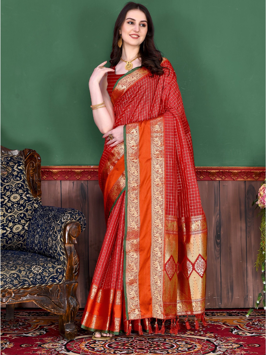 

Anaita Woven Design Zari Banarasi Saree, Red