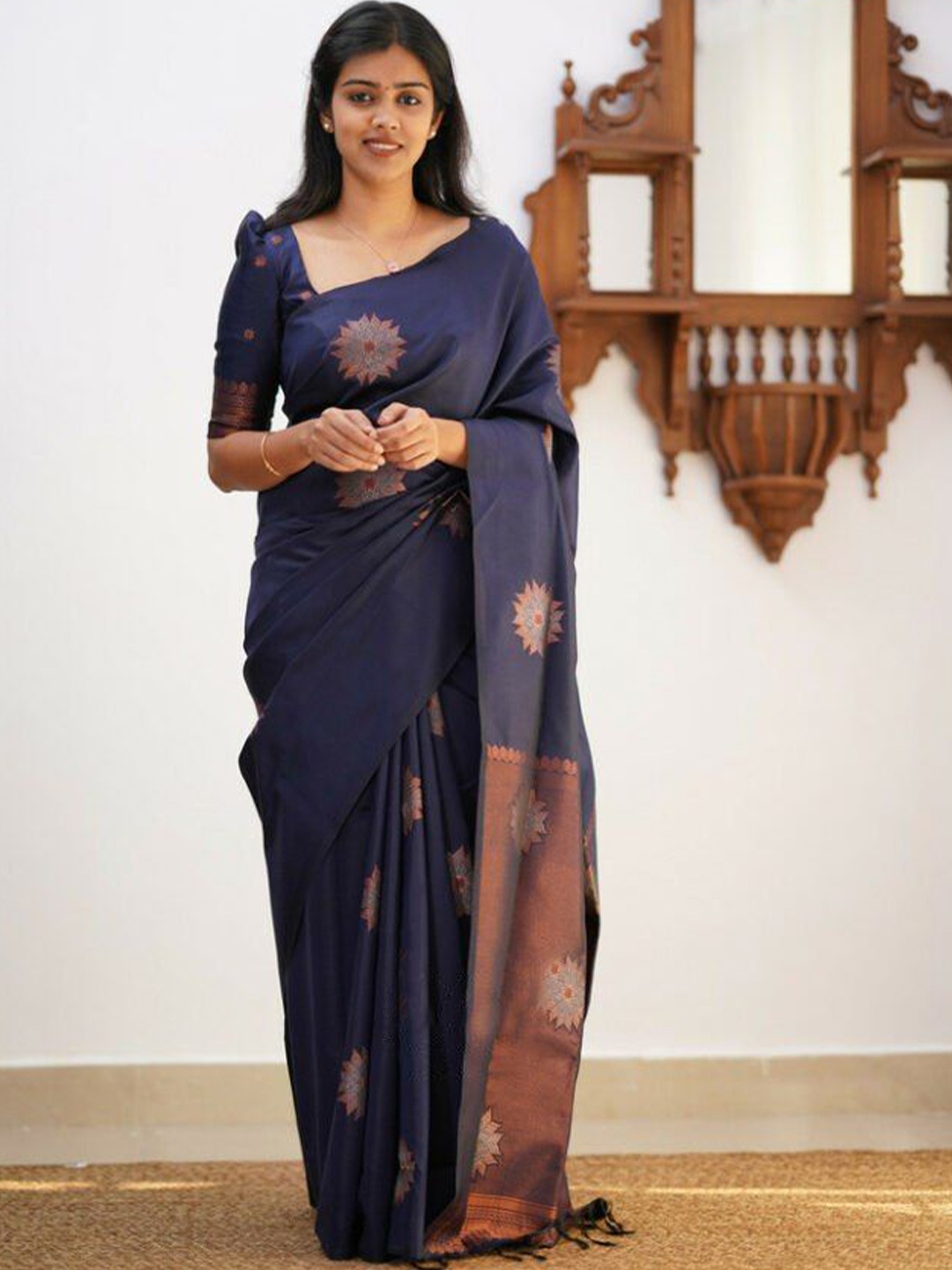 

Fashion Booms Woven Design Zari Pure Silk Banarasi Saree, Blue
