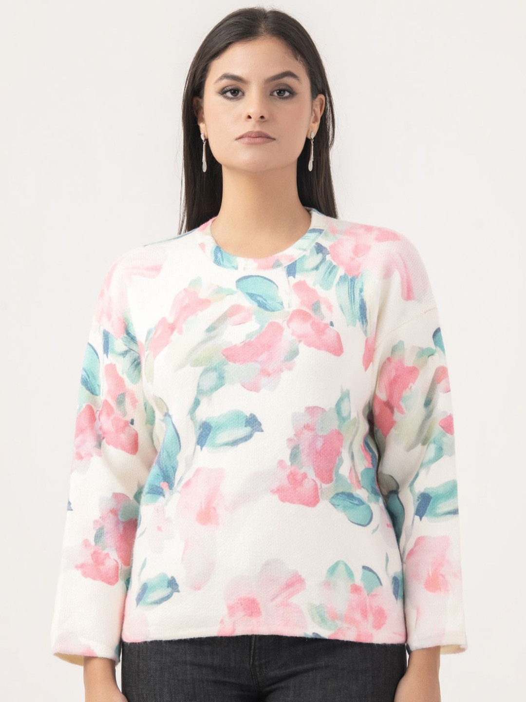 

Albion By CnM Women Floral Printed Pullover Sweater, White